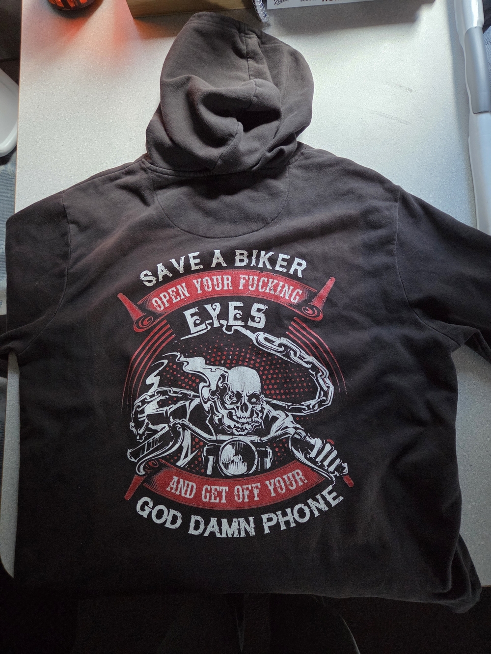 Delta Black Hoodie with Red & White Biker Skull Graphic